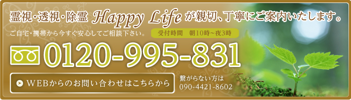 霊視・透視・除霊、電話占いのHappyLife0120-995-831